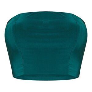 PLT Dark Green Slinky Bandeau Crop Top